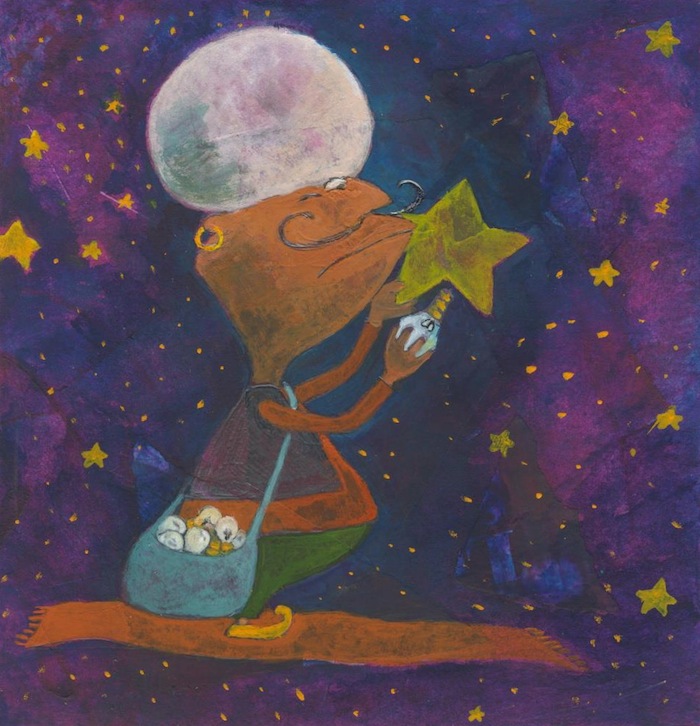Ilustración de Stefan Turk para El Mago Babacar, iluminador de estrellas, de Salomé R.Hage.