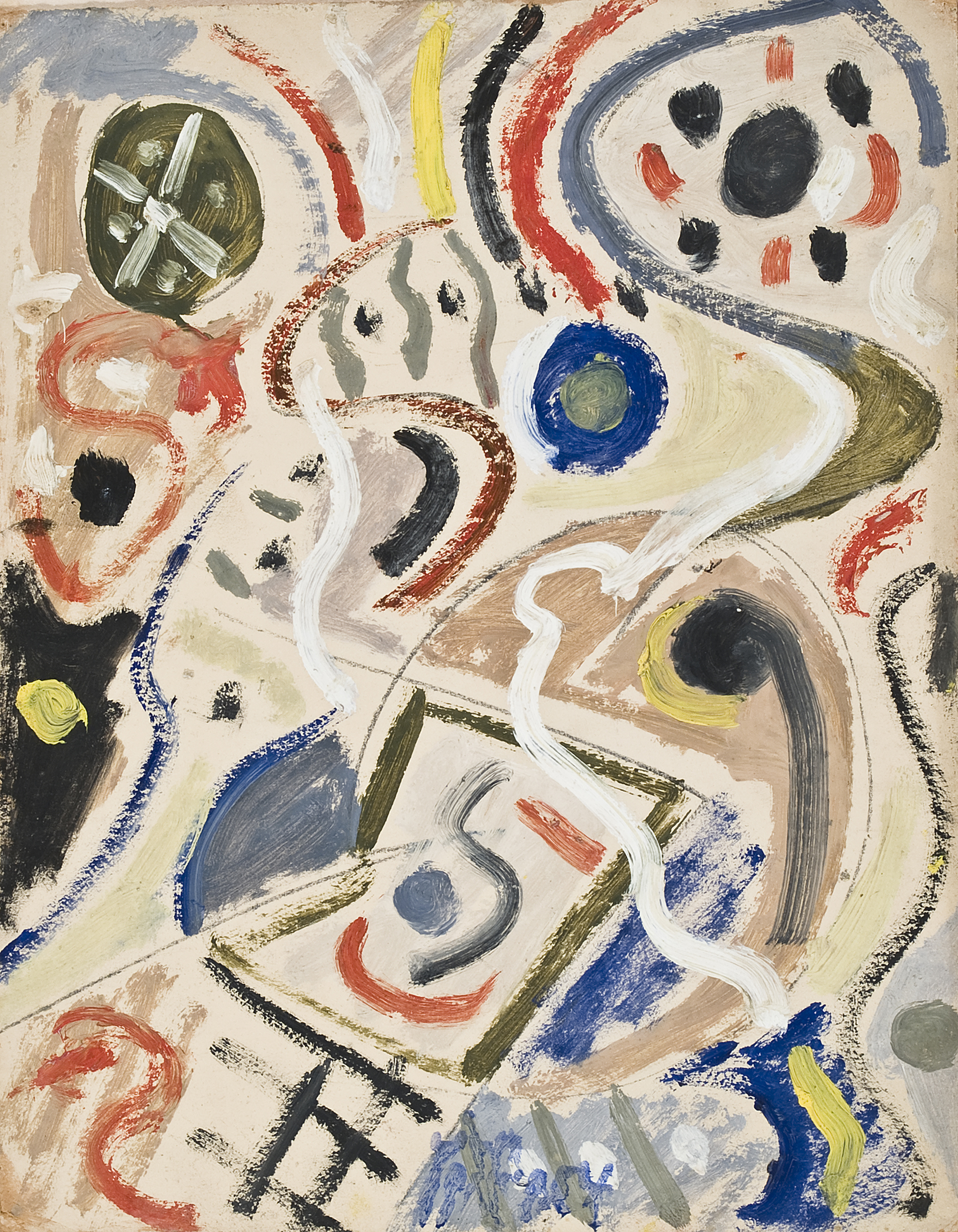 Juego con líneas y colores, c. 1954. Óleo sobre cartón, 40 x 31,5 cm