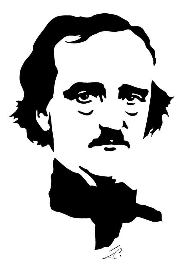 Edgar Allan Poe. Grabado al Linóleo © Eduard Prüssen. Colección Museo y Biblioteca Morgan, NY.