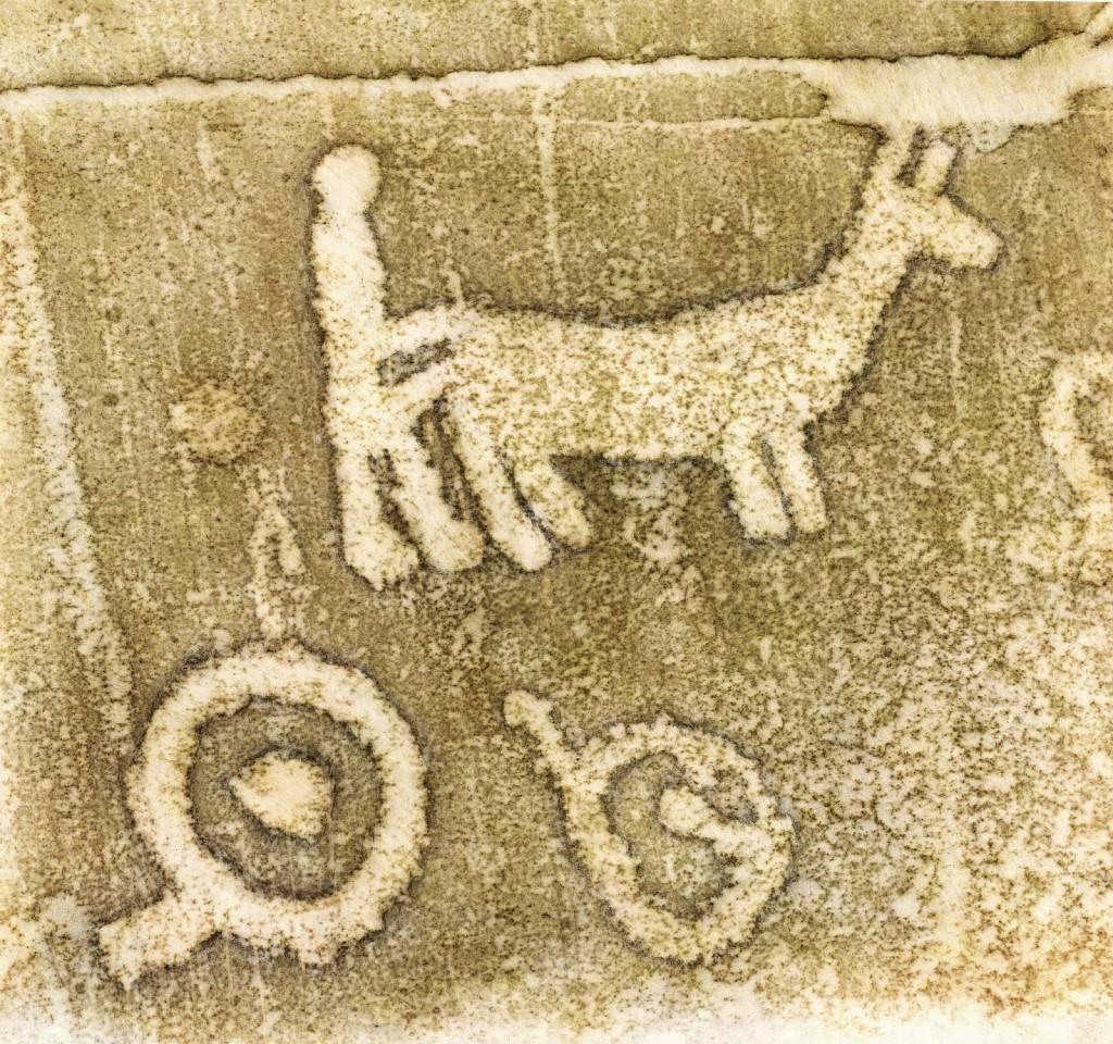 Dibujo rupestre presentando una escena de sexo humano-animal. Fue encontrado en Tanum, Bohuslän, condado de Västra Götaland, Suecia